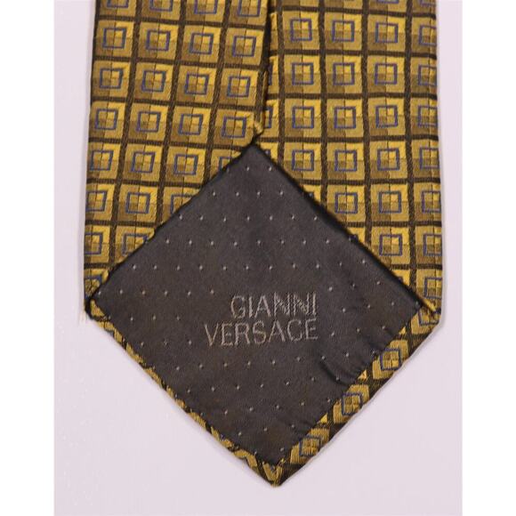Gianni Versace Vintage 90's Gold Checkered Medusa Head Silk Necktie Tie - Picture 5 of 8